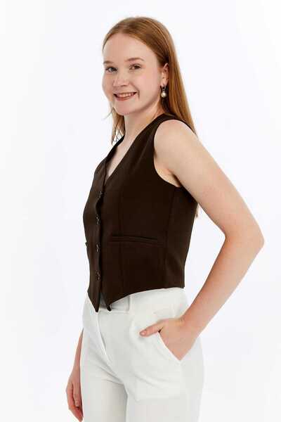 lovmi Women's Lined Bodycon Buttoned Stylish V-Neck Vest