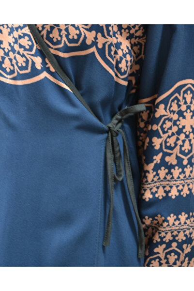 Bilenler Geometric Patterned Double Breasted Prayer Dress – Side Tie, Comfortable Fit Size 36–46