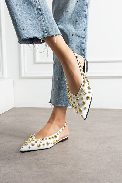 DUXAL SHOES Aurora Women's Gold Detailed Pointed Toe Open Back Ballerinas