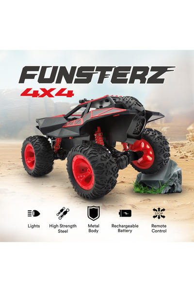 funsterz Neon Series RC Stunt Truck | 1:12 Scale Black Remote Control Car with LED Lights & Battery