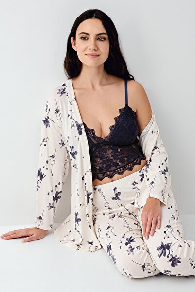 Arnetta Women's Dressing Gown Pajamas Bralet 3 Piece Set