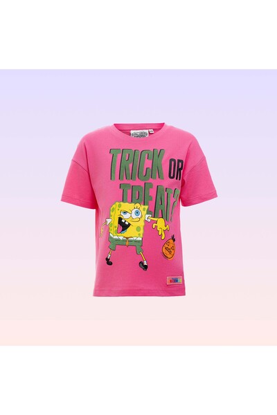 NİCKELODEON Sünger Bob Kare Pantolon Kız Çocuk Legendary Halloween Pembe Tişört