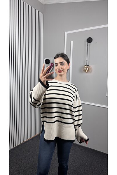 TEXXANA Zero Collar Long Sleeve Striped Knitwear