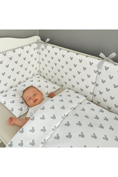 Jaju Baby طقم غطاء لحاف ميكي الفضي مقاس 100×200 وحماية للحواف 7 قطع