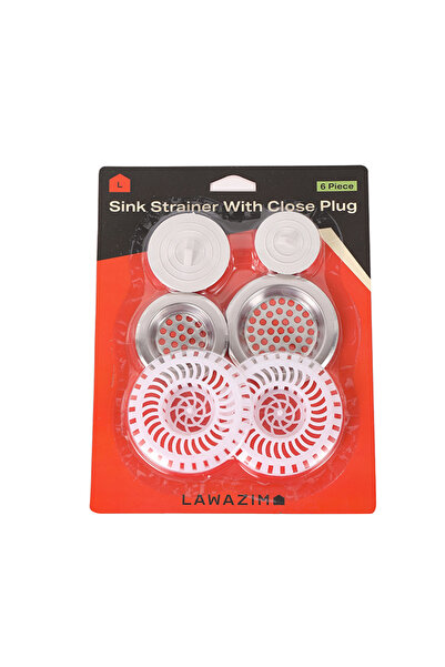 Lawazim Sink Strainer 6 Piece Set with Close Plug - Stainless Steel and Plastic Drain Protector