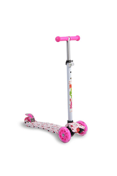 byox Children's scooter 3-5 years old, Rapture White Pink, light weight, wheels with lights and adjustable handlebars
