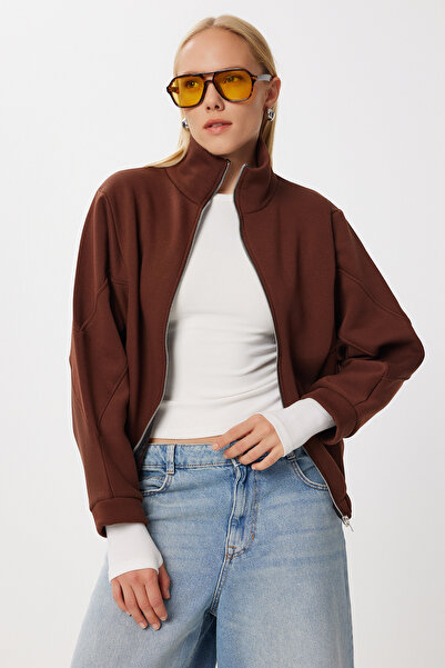 Lovelyİstanbul Πλεκτό φούτερ με φερμουάρ LZV0029 ΚΑΦΕ