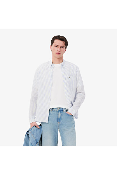 Lacoste Regular Fit Striped Linen Shirt - CH6985-00-E7B