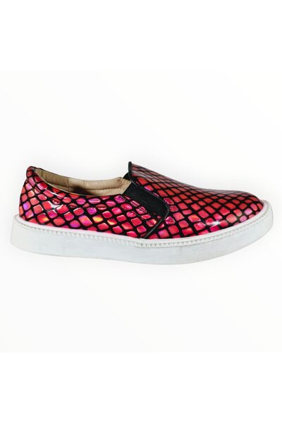 Axel Women's Slip-On Sneakers Espadrilles Faux Leather Fuchsia Iridescent Worn-Out Design Size 38 EU