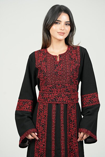 al bent al sharqieh Ladies Printed Jalabiya - Full-Sleeve crepe Dress with belt