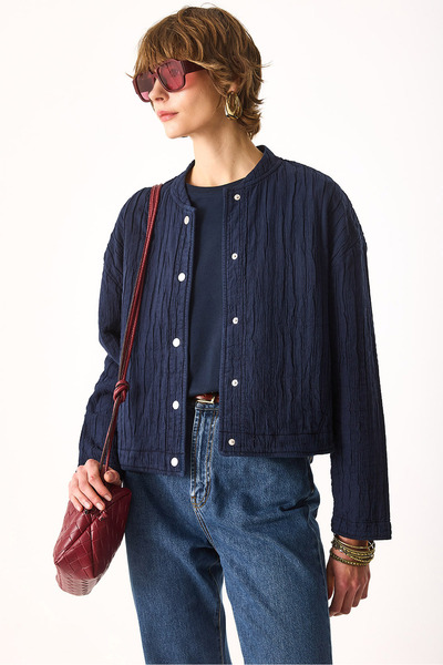 VENA Quilted Bomber Jacket-Dark Blue