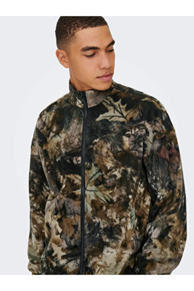 Only & Sons Onsbilly Vtg Aop Zip Sweat Vd Erkek Yaprak Desenli Fermuarlı Polar Sweat 81970250