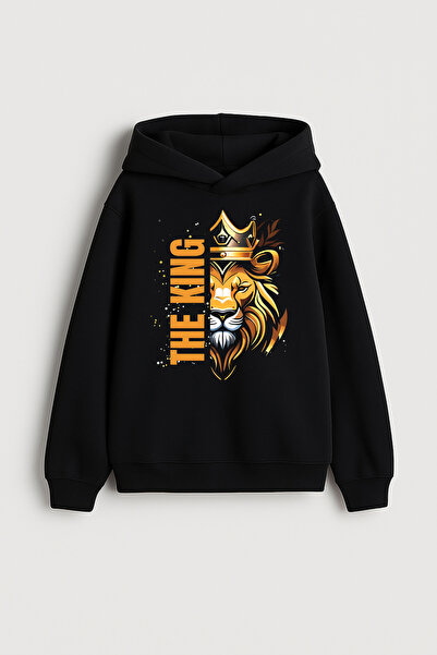 MODA Hanorac Aslan cu imprimeu pentru fete și băieți, negru cu glugă Swea tricou