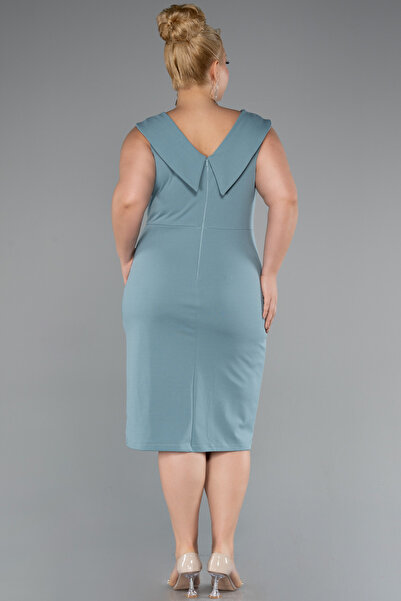 Abiyefon Mint Kolsuz Midi Büyük Beden Davet Elbisesi ABK2422