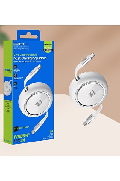 ACL ACK-120 - 1 metre Uzunluğunda PD 100W 3A Geri Çekilebilir Ultra Hızlı Şarj Kablosu