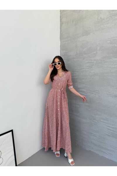 diloş butik Çıtır Desen Kuşaklı Gömlek Elbise