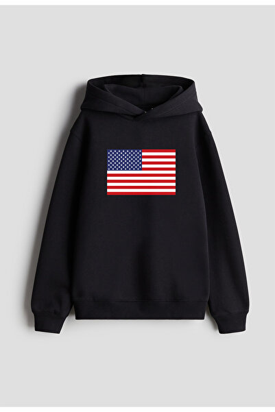 MODA هوديي أسود اللون مطبوع عليه علم أمريكا للنساء والرجال والأطفال