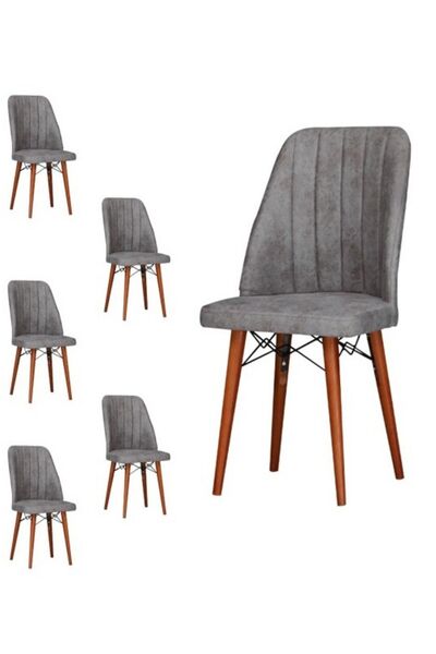 Desire Berlin Chair Set, 6 pcs Package, dining, kitchen, upholstered with fabric, wooden legs, Gray