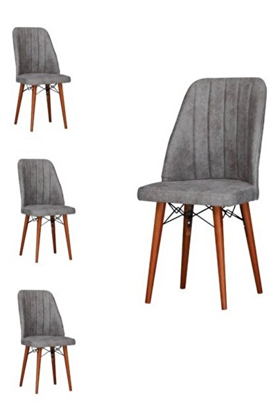 Desire Berlin Chair Set, 4 pcs Package, dining, kitchen, upholstered with fabric, wooden legs, Gray