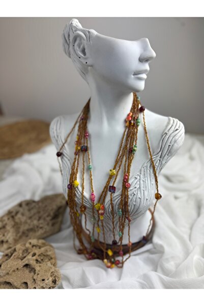 SEDEF TAKI Sıra boncuklu uzun hardal kolye