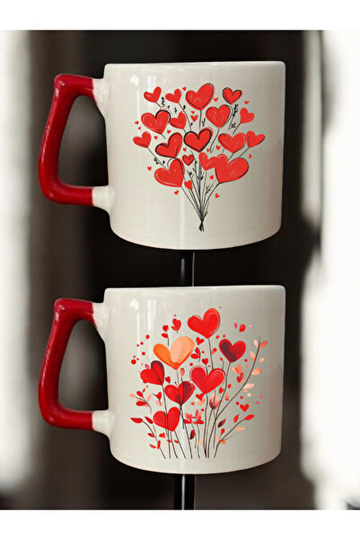 lili hediyelik طقم من كوبين للقهوة مطبوع عليه رسم زهرة القلب - أكواب سيراميك ...
