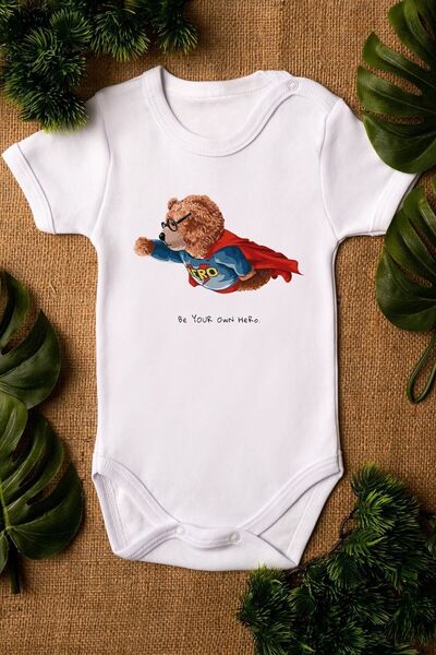 FORMİRA بدلة أطفال قطنية عضوية 100% بتصميم دب تيدي وسوبر هيرو بأكمام قصيرة وأ...