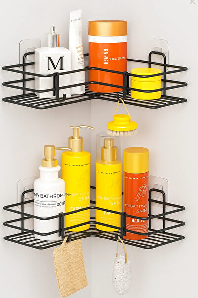 Wirewel Raft de colț adeziv pentru organizator de șampon pentru baie, organizator pentru cabină de duș din metal inoxidabil