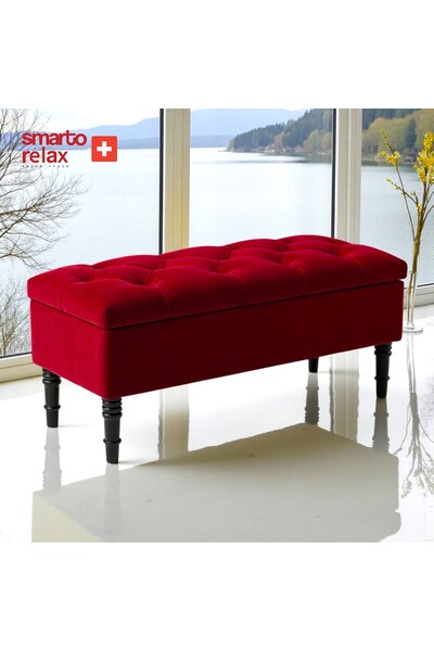 Smarto relax Saanen Kapitone Puf - Babyface Polyester Sandıklı Ahşap Ayaklı 1...