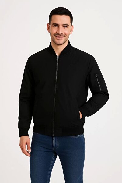 LUMİART Men's Bomber Jacket – Zippered, Quilted Inner Lining, Water-Repellent Fabric, Regular Fit, Long Sleeves.