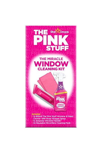 THE PINK STUFF Kit de curățare a geamurilor cu frecat (soluție 850 ml + dispozitiv cu 2 lavete)