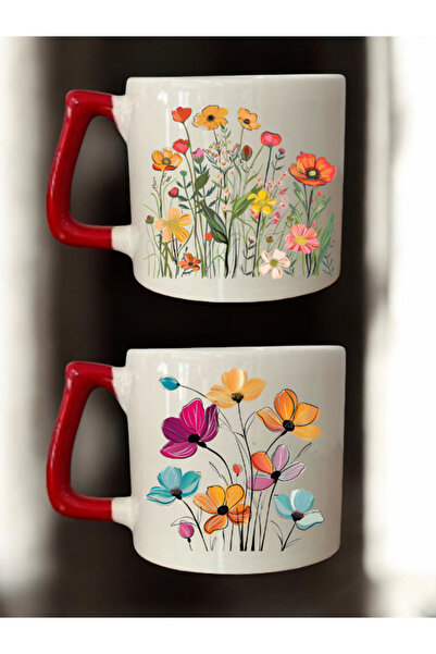 lili hediyelik طقم من كوبين للقهوة من السيراميك من فلورا جاردن - أكواب سيرامي...