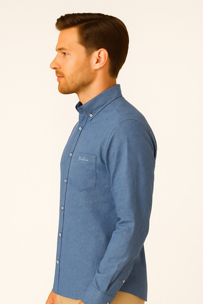 ModaPlaza Men's Classic Plain Melange Vikol Shirt