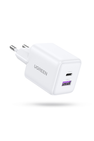 Ugreen 30W GaN Hızlı Şarj Cihazı 2 Portlu, 1xUSB-A, 1xUSB-C, Beyaz, 65015