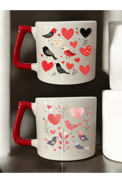 lili hediyelik أكواب قهوة سيراميك مطبوعة برسومات طيور - طقم من كوبين - أكواب ...
