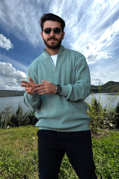 BİRBEYSTORE Men's Knitwear Sweater Zippered Stand Collar