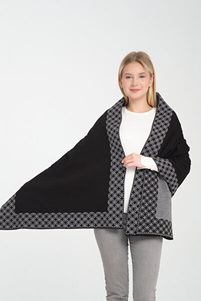 Cebe Ring-Patterned Shoulder Shawl, Double-Sided Knitwear Shoulder Shawl