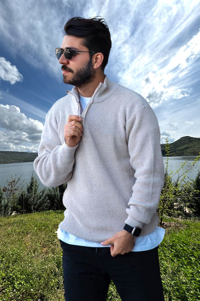 BİRBEYSTORE Men's Knitwear Sweater Zippered Stand Collar
