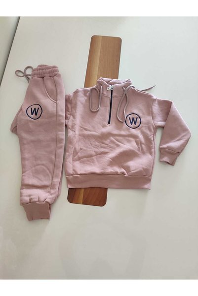 WİKİBOOM Embroidered Half Zipper High Neck 3-Ply Sharpened Bottom Top Girl's Tracksuit Set