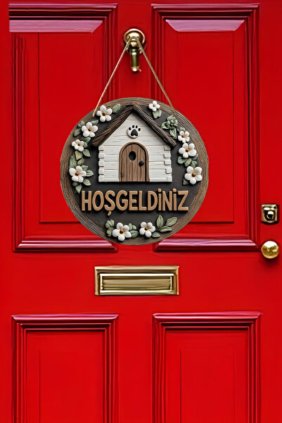 kutuTR Hoş Geldiniz Çiçekli Ev UV BASKI 3D GÖRÜNÜMLÜ MDF Kapı Süsü – 33 cm | Askılı, Silinebilir KS011