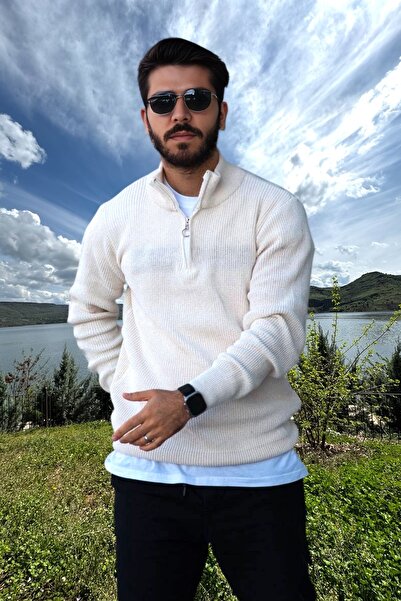 BİRBEYSTORE Men's Knitwear Sweater Zippered Stand Collar