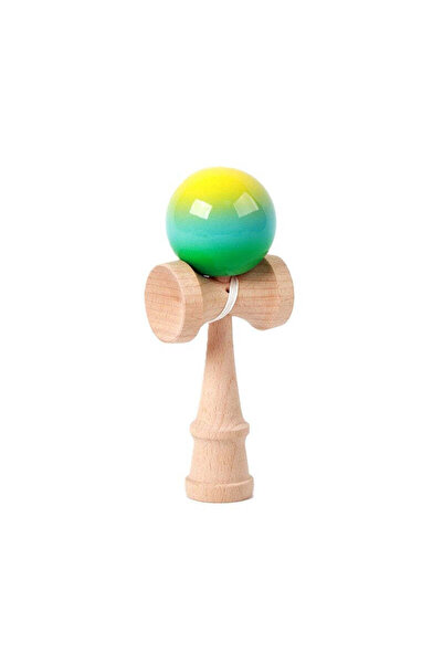 Berbis Kendama X Originala - Jucarie din Lemn, 18 cm, Model Galben-Albastru-V...