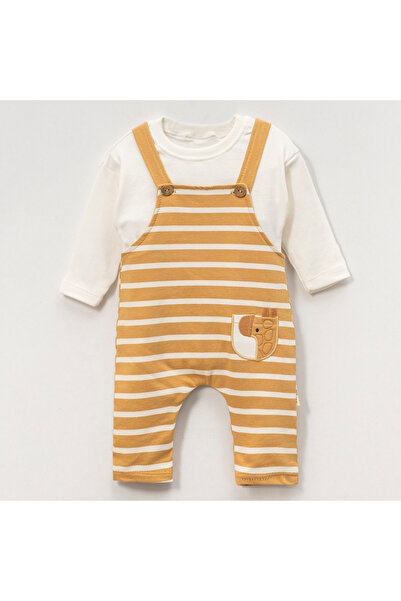 Two Sisters Erkek Bebek Hardal Çizgili Salopet İkili Takım