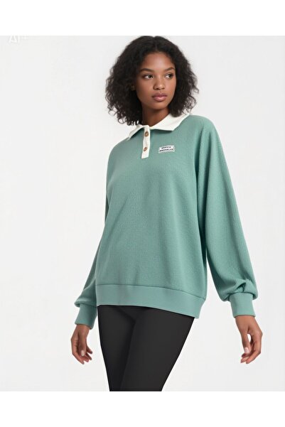 Mood Lab Polo Neck Buttoned Waffle Fabric Long Sleeve T-Shirt