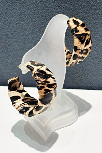 DM AKSESUAR Derili Leopar Desen Halka Küpe