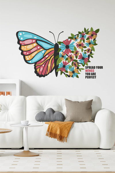 SDİGİTAL Renkli Çiçekli Kelebek Duvar Sticker – 5 Farklı Ölçü Seçeneği – Mode...