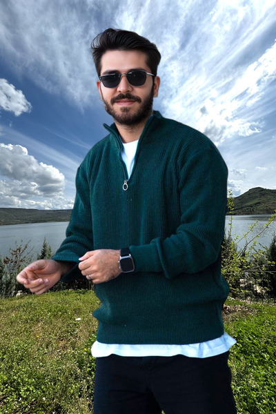 BİRBEYSTORE Men's Knitwear Sweater Zippered Stand Collar