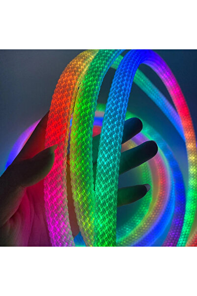 Rabelix Online Marketing 5 Metre 201 Işık Modlu Sese Duyarlı Animasyonlu Bluetooth Neon RGB Kumaş Örgülü Hortum Led