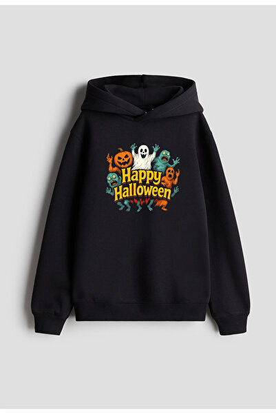 MODA Хелоуин с принт за жени, мъже и деца, черна суитшърт с качулка