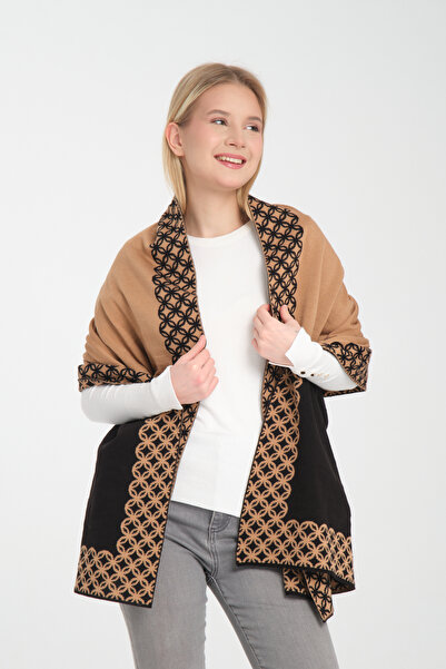 Cebe Ring-Patterned Shoulder Shawl, Double-Sided Knitwear Shoulder Shawl