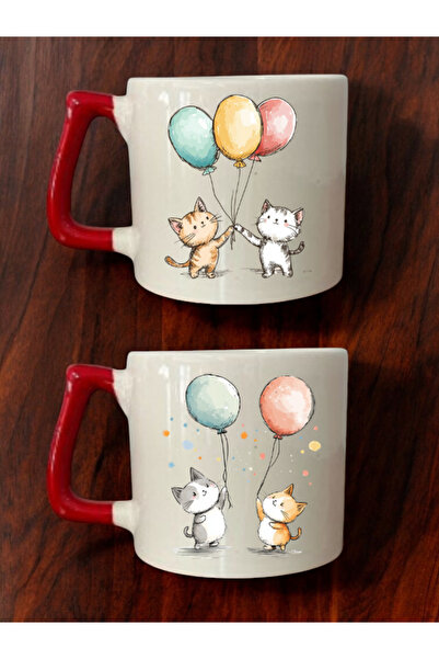 lili hediyelik أكواب قهوة من السيراميك على شكل قطط تحمل بالونات - طقم من قطعت...